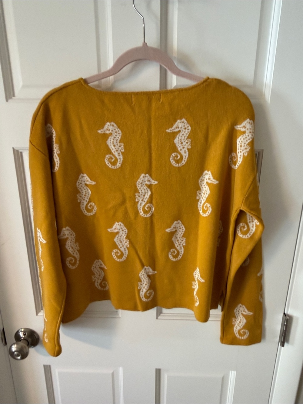 NWT Philosophy Gold & White cropped Seahorse Knit Sweater Coastal Nautical Large - Picture 8 of 8